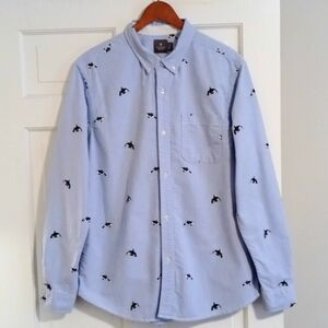 🐋Hawkings McGill🐋 - Men's Blue/Black/White Killer Whale Print L/S Button Down